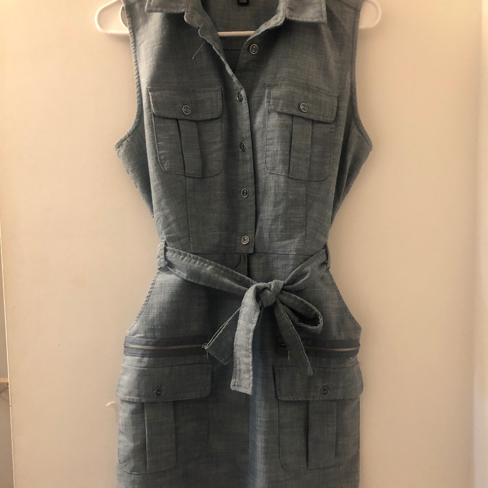 Sharagano Shirt Dress Blue Size 10, Short Sleeve Belted; Pre Owned